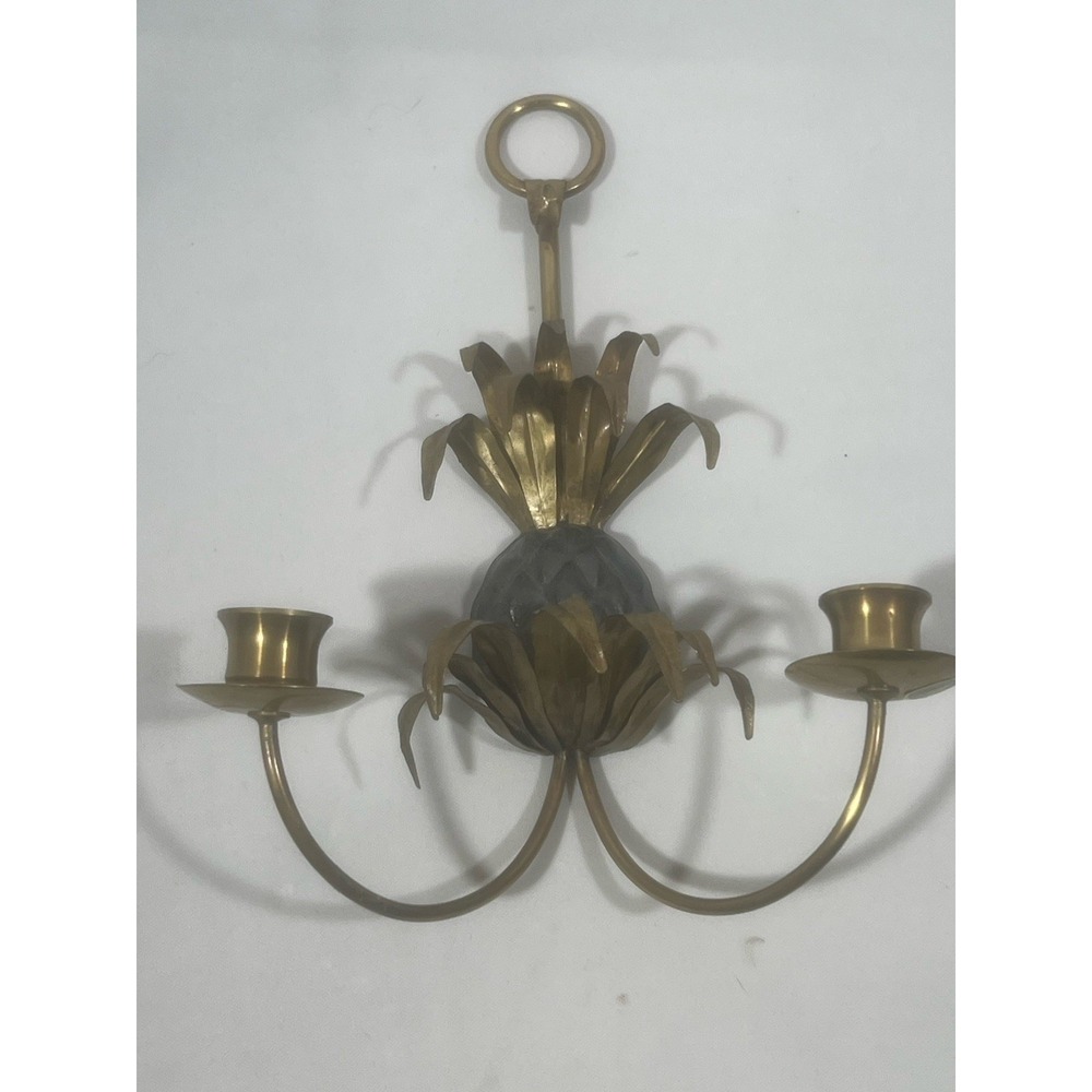 Petit Choses Pineapple Candle Holder Brass Pewter Hanging Coastal Vintage‎ Decor